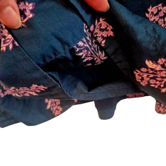 J Crew Smocked Navy & Pink puff-sleeve cotton poplin dress budding branch print - Picture 10 of 12